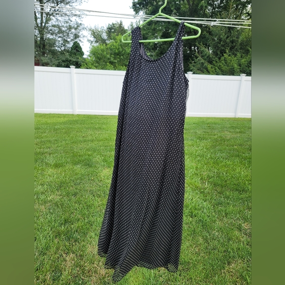 Vintage Robbie Bee Black and White Silk Polka Dot Maxi Sleeveless Dress - Picture 1 of 5